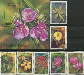 Тропические цветы. Блок+7марок. Танзания. 1994