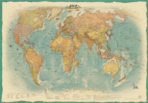 Настенная политическая карта Мира в стиле ретро 1,57х1,07 м