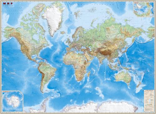 Карта мира обзорная. Настенная карта(в картонном тубусе)