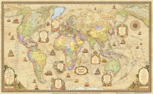 Карта мира. Стиль ретро. Настенная карта.